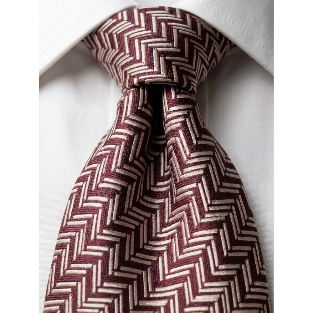 Christian Dior Monsieur Burgundy Cream Geometric Basketweave Silk Tie Vintage